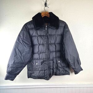 Guess Women's Black Down Feather Puffer Jacket with Detachable Fur Collar Size M